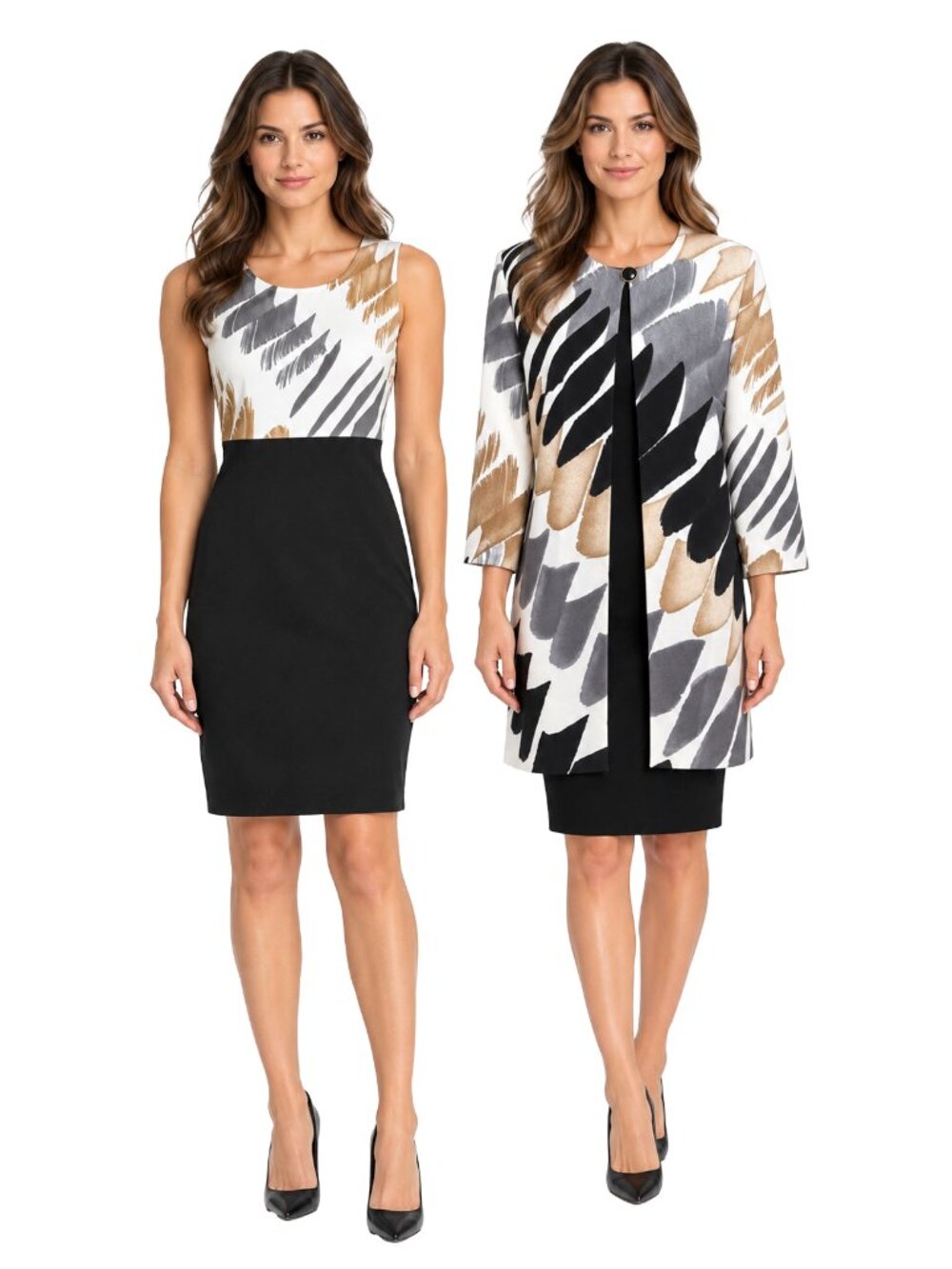 Danny & Nicole Size 8 2PC Dress Jacket Set Abstract Print Career Wear Chic
